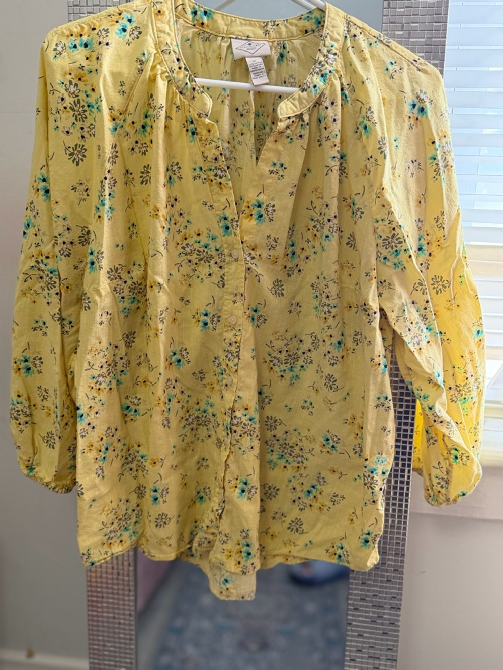 St. John's Bay Yellow Floral Button-Front Blouse
